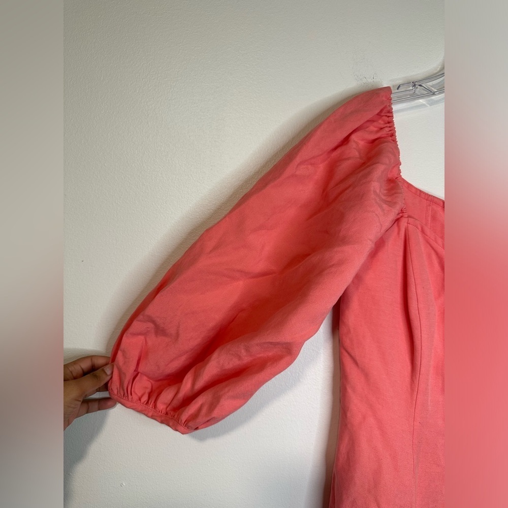 Mara Hoffman Mika Pink Linen Puff Sleeve Button Down Boho Picnic Maxi‎ Dress 4 - Picture 3 of 8